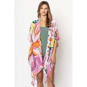 30. Tropical Floral Print Tassel Summer Kimono Cover Up
